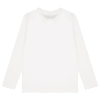 White Teddy Bear Logo Long Sleeve Top