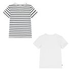 Younger Boys White & Ivory Striped Logo T-Shirts (2 Pack), 1, hi-res