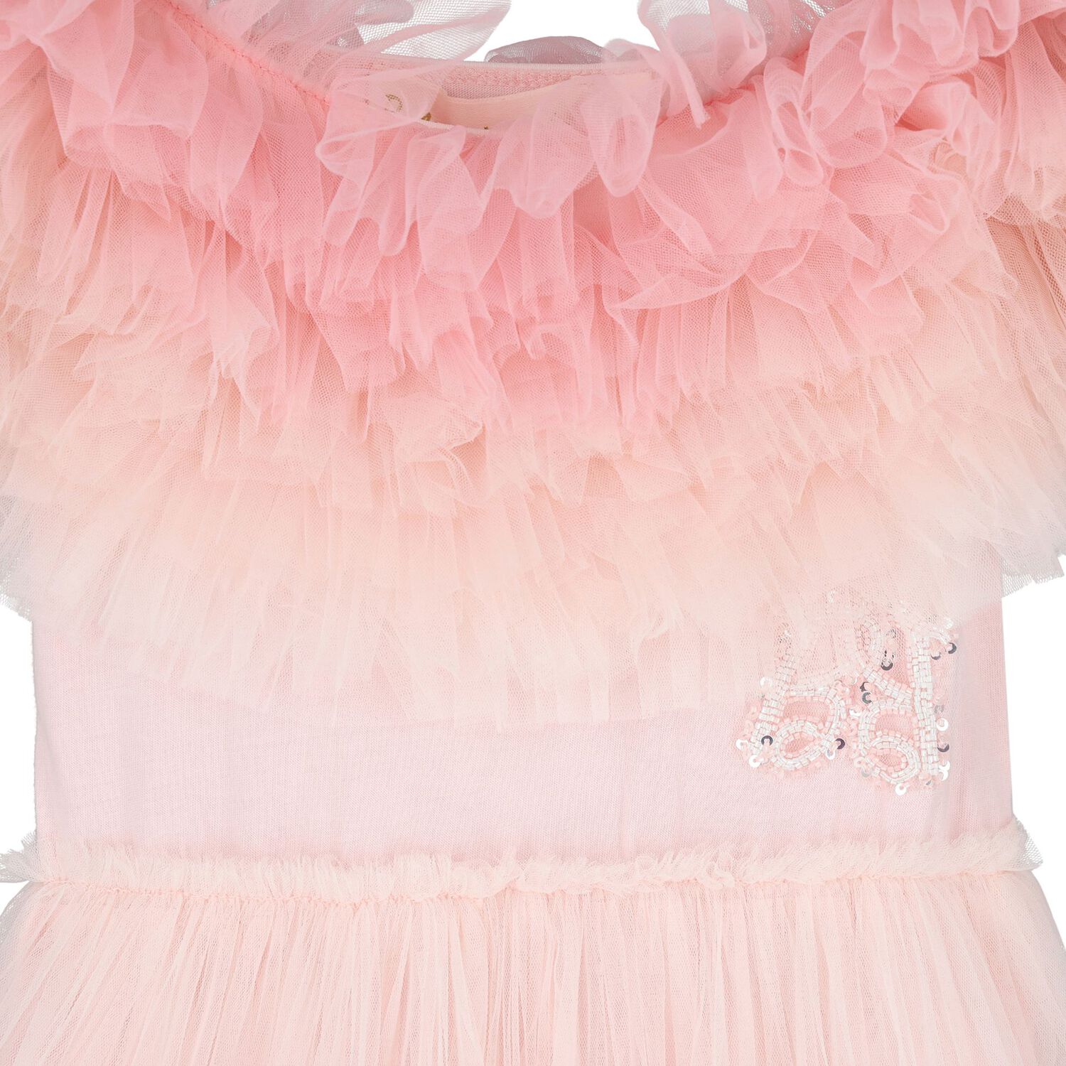 Girls Pink Embellished Ruffle Tulle Dress, 1, hi-res