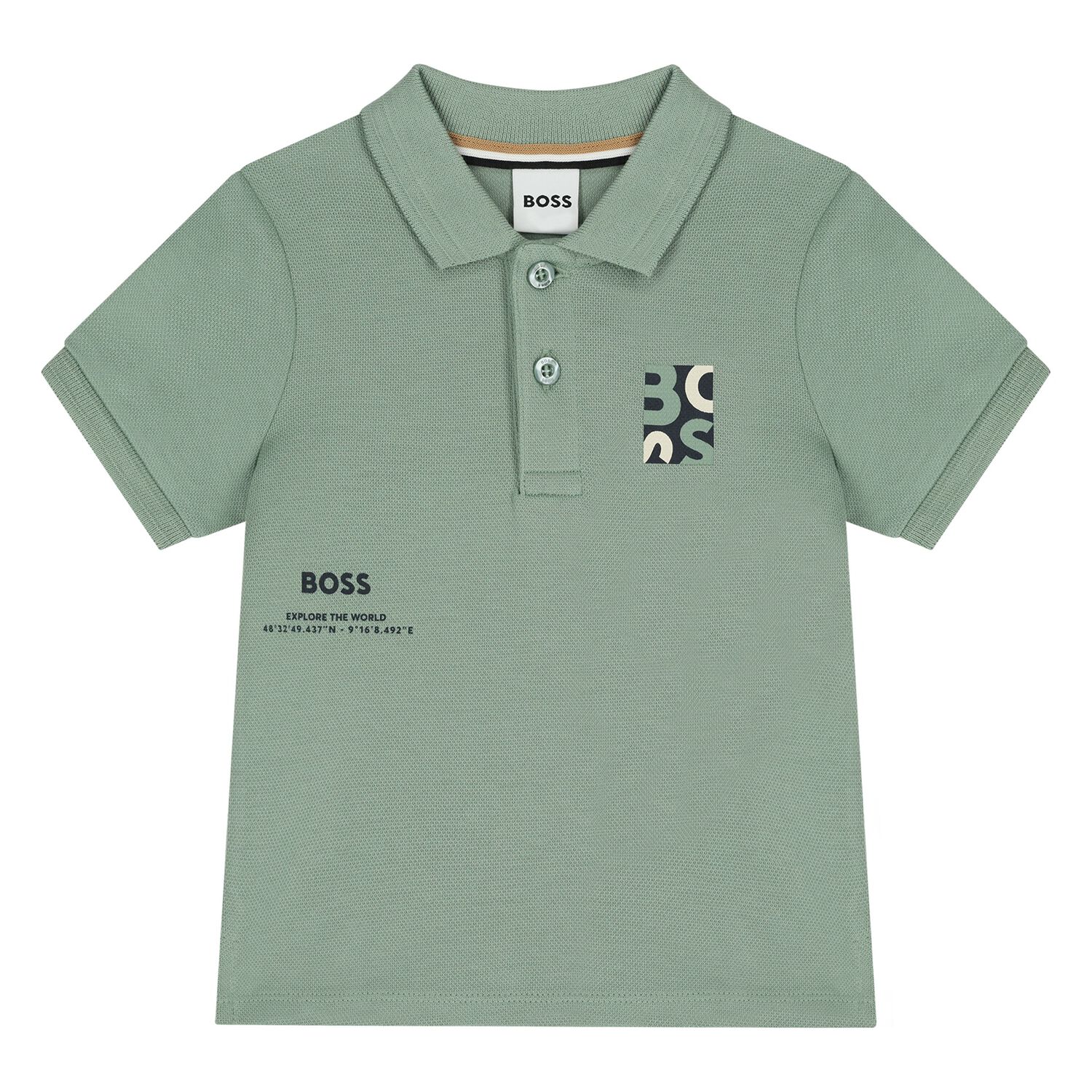 Younger Boys Green Logo Polo Shirt, 1, hi-res