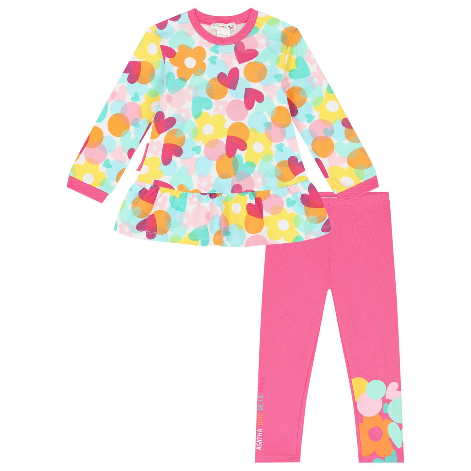 Girls White & Pink Heart Leggings Set, 1, hi-res