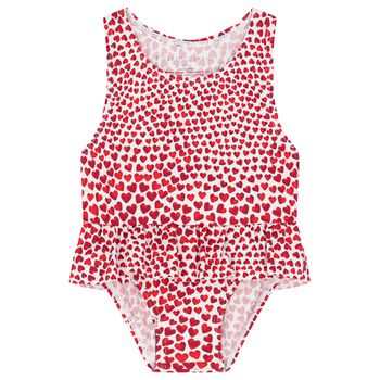 Younger Girls Ivory & Red Hearts Swimsuit