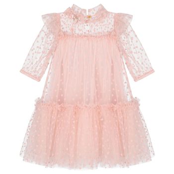 Girls Pink & White Heart Tulle Dress