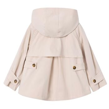 Girls Beige Hooded Zip Up Top