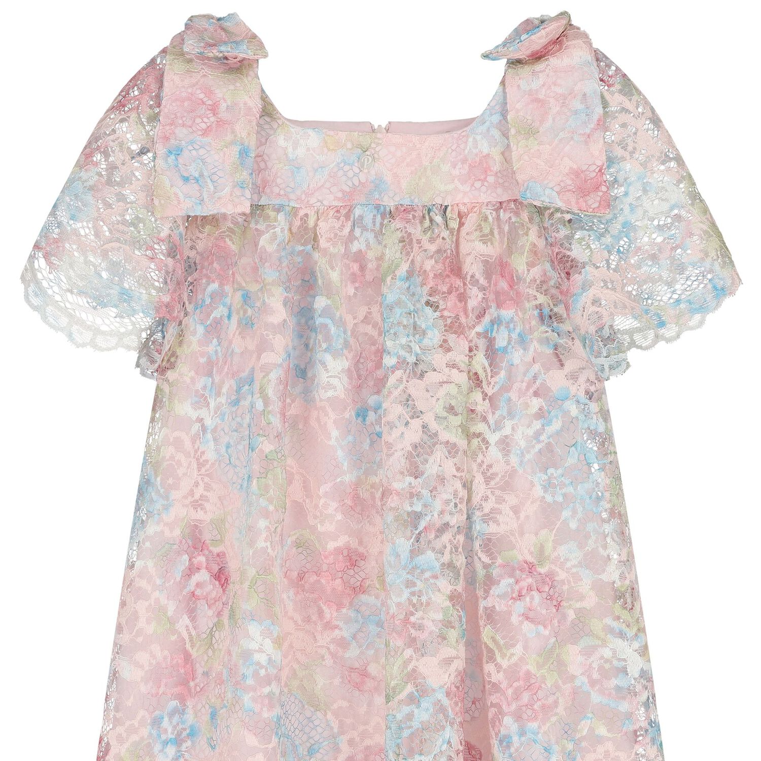 Girls Pink, Blue & Green Floral Lace Dress , 1, hi-res