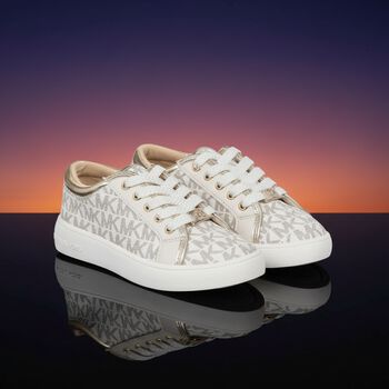 Girls Ivory & Gold Logo Trainers
