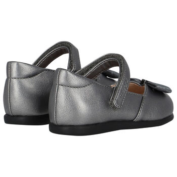 Younger Girls Silver Bow Shoes