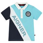 Younger Boys Blue Logo Polo Shirt, 1, hi-res