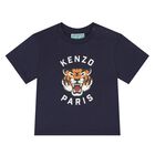 Younger Boys Navy Blue Tiger Logo T-Shirt, 1, hi-res