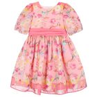 Girls Pink Floral Chiffon Dress, 2, hi-res