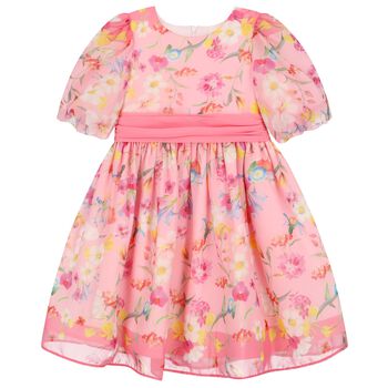 Girls Pink Floral Chiffon Dress