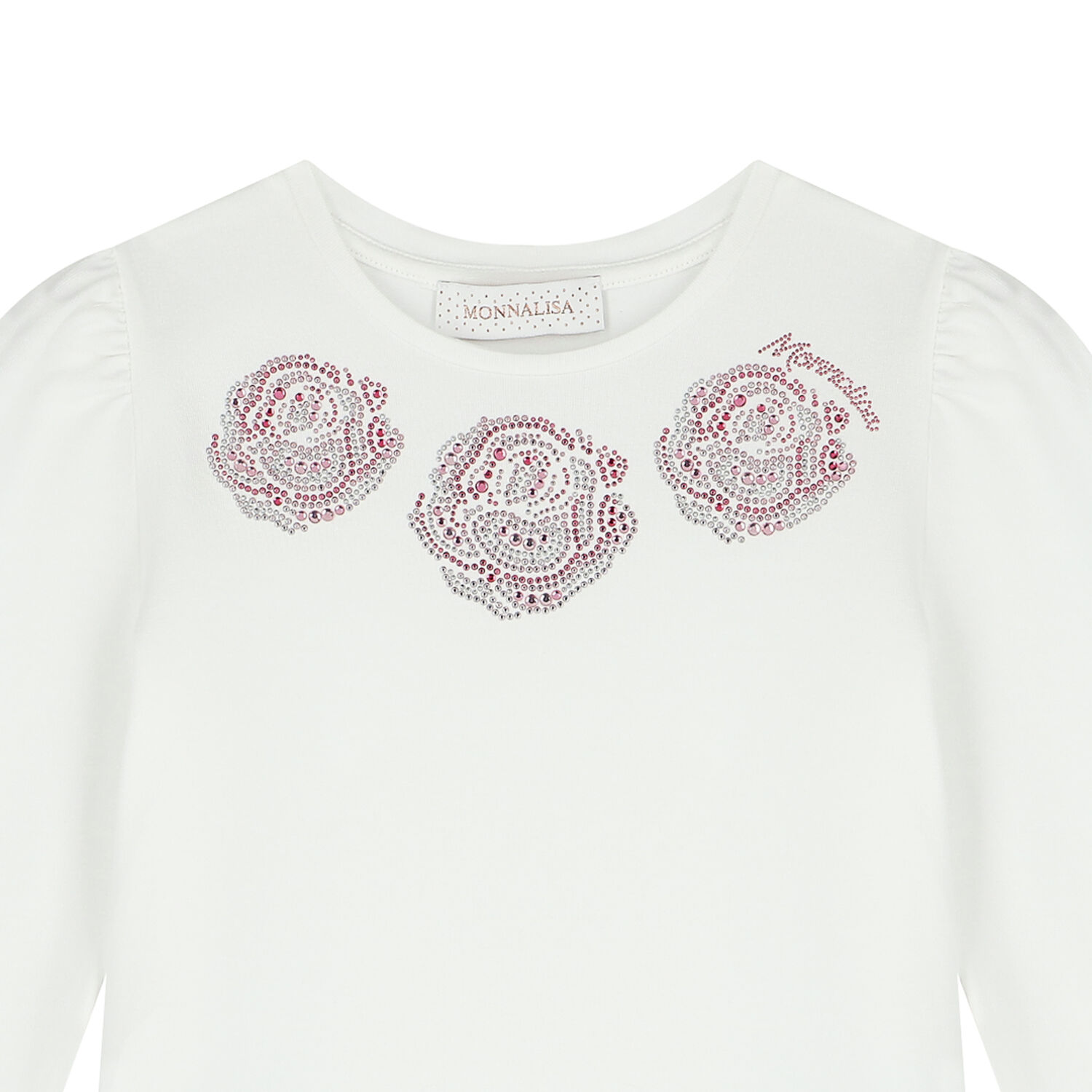 Girls Ivory Embellished Floral Long Sleeve Top, 1, hi-res