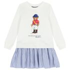 Girls White Polo Bear Dress , 1, hi-res
