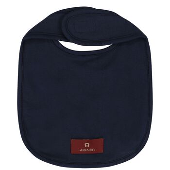 Baby Boys Navy Blue Logo Bib