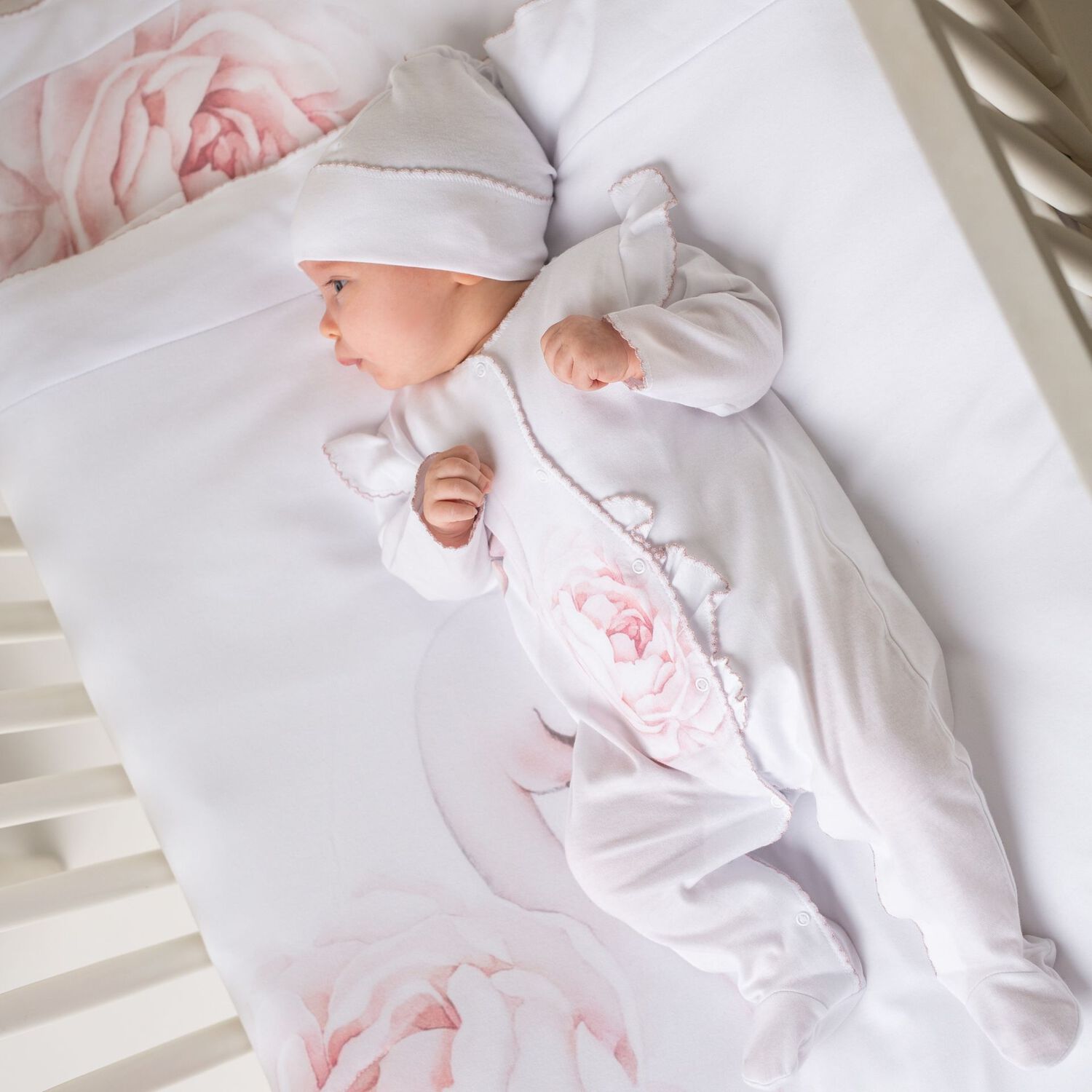 Baby Girls White & Pink Babygrow, 1, hi-res