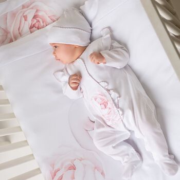 Baby Girls White & Pink Babygrow