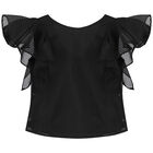 Girls Black Logo Organza Top, 1, hi-res