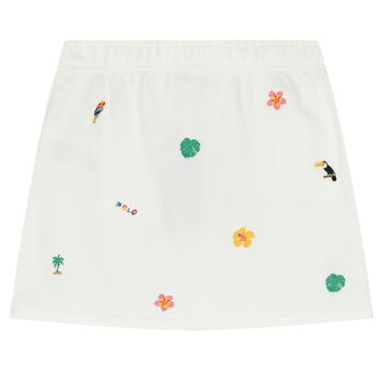 Girls White Embroidered Skirt
