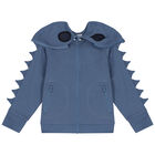 Boys Blue Monster Hooded Zip Up Top, 1, hi-res