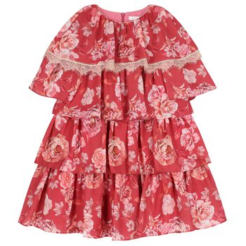 Girls Pink Floral Chiffon Dress