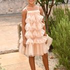 Girls Gold Ruffled Tulle Dress, 1, hi-res
