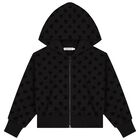 Girls Black Logo Hooded Zip Up Top, 1, hi-res