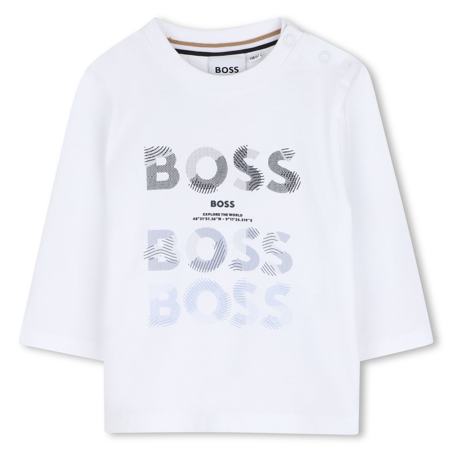 Younger Boys White Logo Long Sleeve Top, 1, hi-res