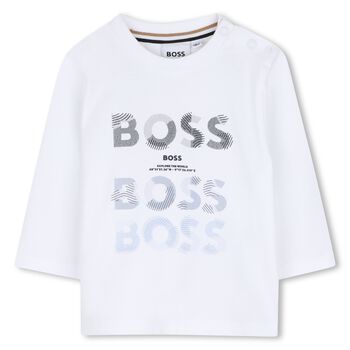 Younger Boys White Logo Long Sleeve Top
