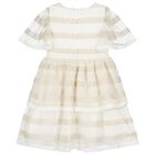 Girls White & Gold Tulle & Chiffon Dress, 1, hi-res