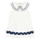 Girls White & Navy Blue Dress, 1, hi-res