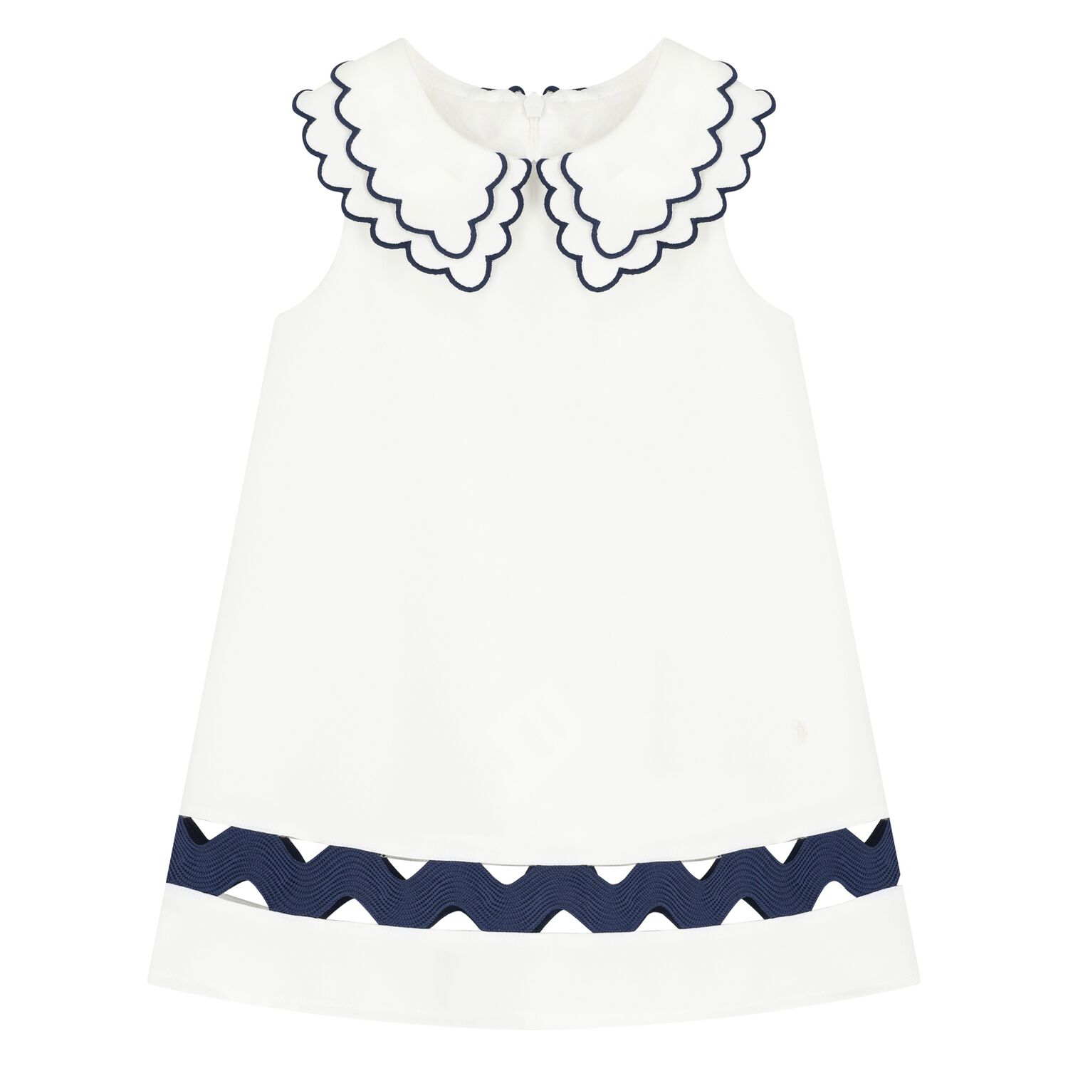 Girls White & Navy Blue Dress, 1, hi-res