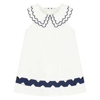 Girls White & Navy Blue Dress