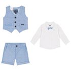 Yonger Boys White & Blue Logo Shorts Set, 1, hi-res