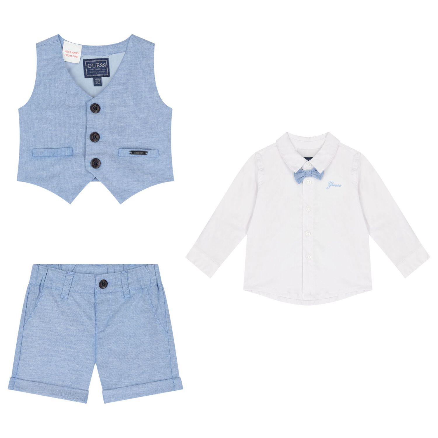 Yonger Boys White & Blue Logo Shorts Set, 1, hi-res