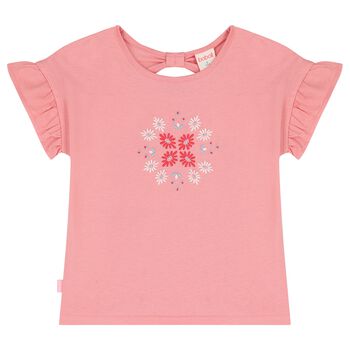 Girls Pink Embroidered Flower T-Shirt
