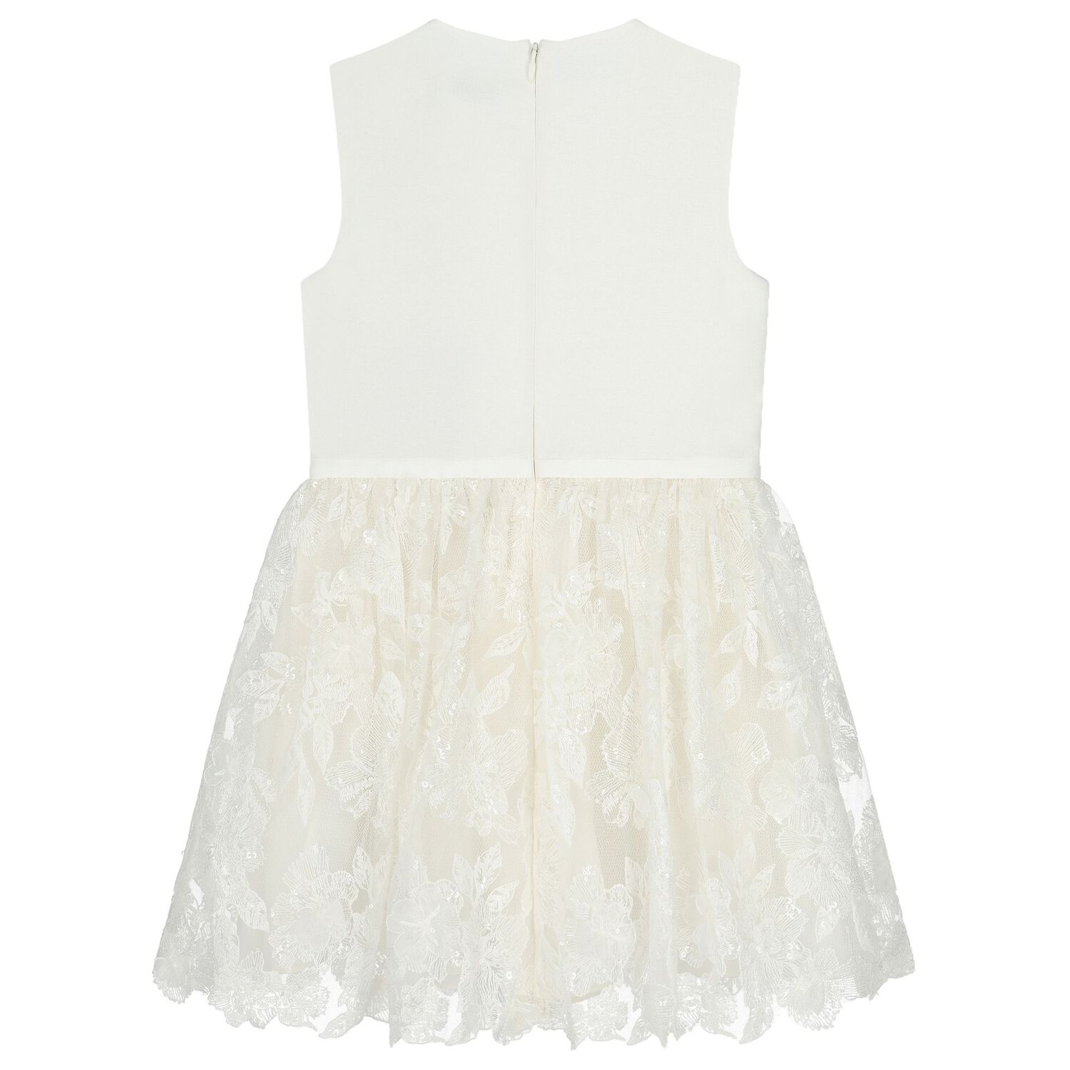 Girls Ivory Floral Lace Dress, 1, hi-res
