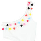 Girls White Pom-Pom Swimsuit, 1, hi-res