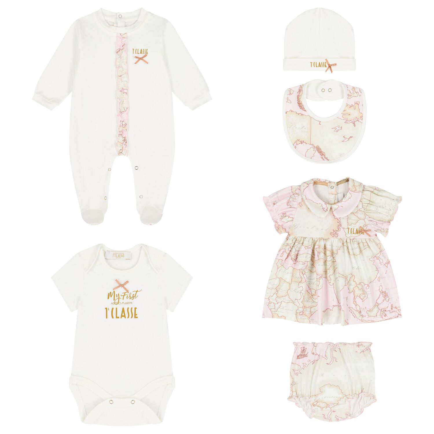 Baby Girls Pink & Ivory Geo Map Babygrow Gift Set, 1, hi-res