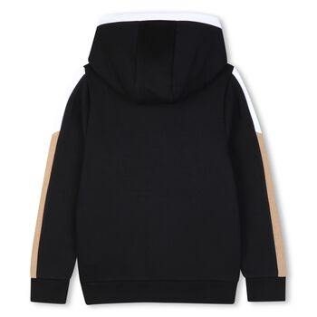 Boys Black Logo Hooded Zip Up Top