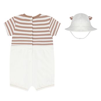 Baby Boys Ivory Bear Romper & Hat Set
