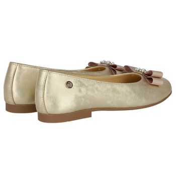 Girls Gold Ballerina Bow Shoes