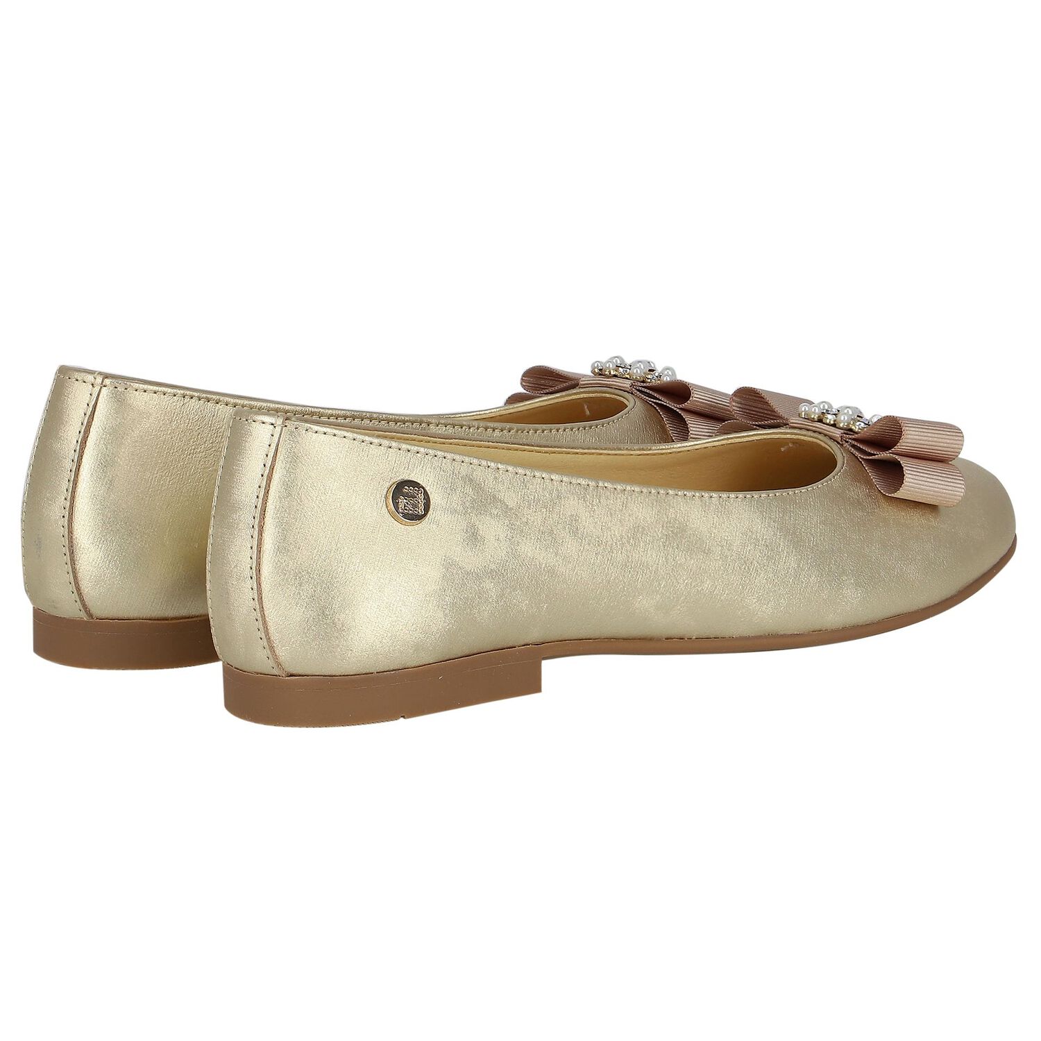 Girls Gold Ballerina Bow Shoes, 1, hi-res image number null