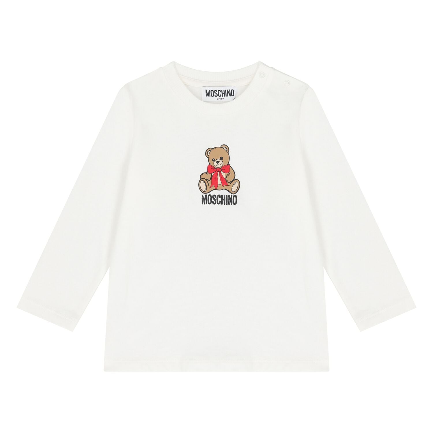 Younger White Teddy Bear Logo Long Sleeve Top, 1, hi-res