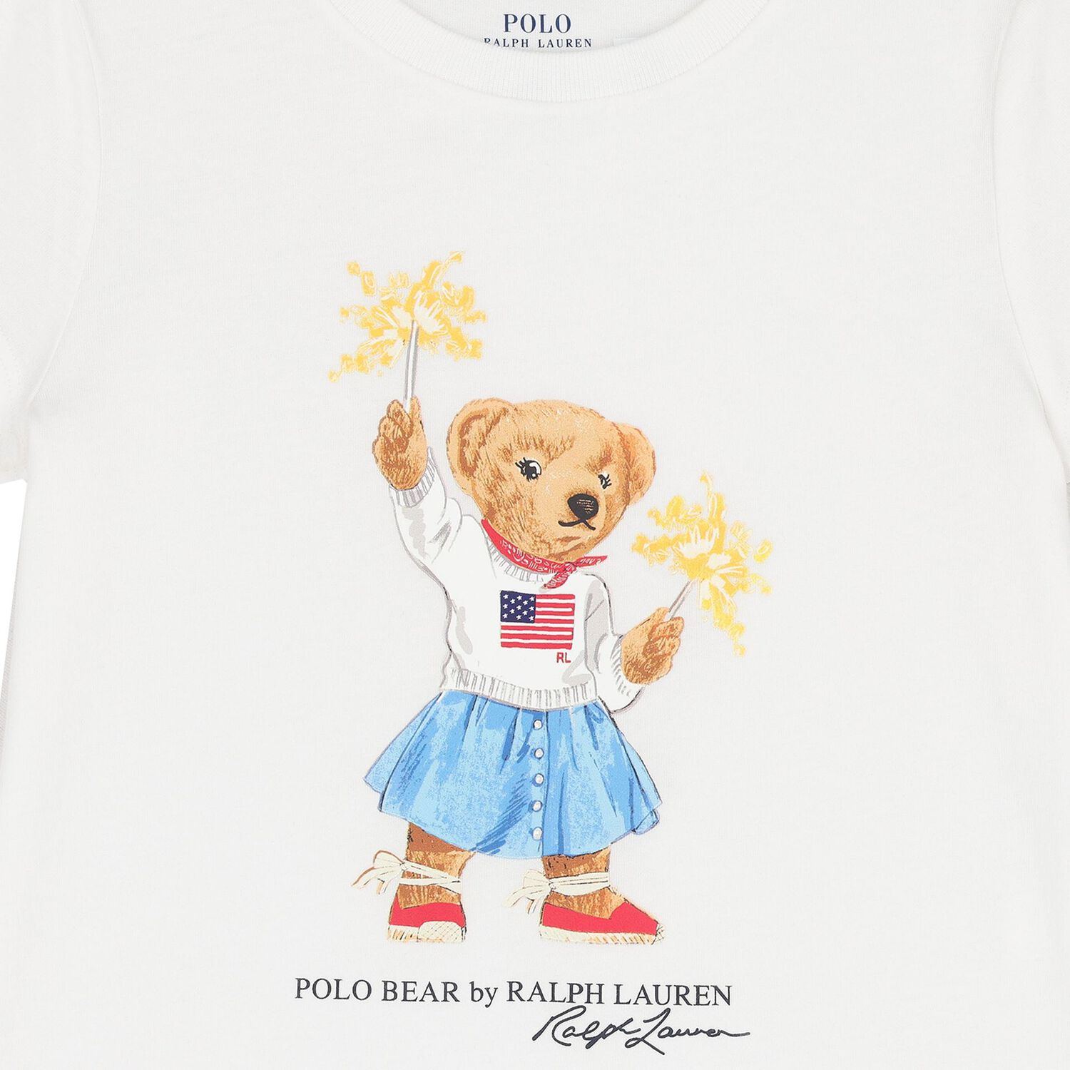 Girls White Polo Bear T-Shirt, 1, hi-res