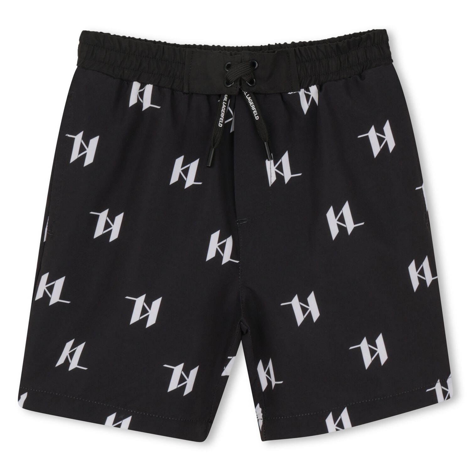 Boys Mini Me Black Logo Swim Shorts, 1, hi-res