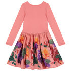 Girls Pink Floral Long Sleeve Dress, 1, hi-res