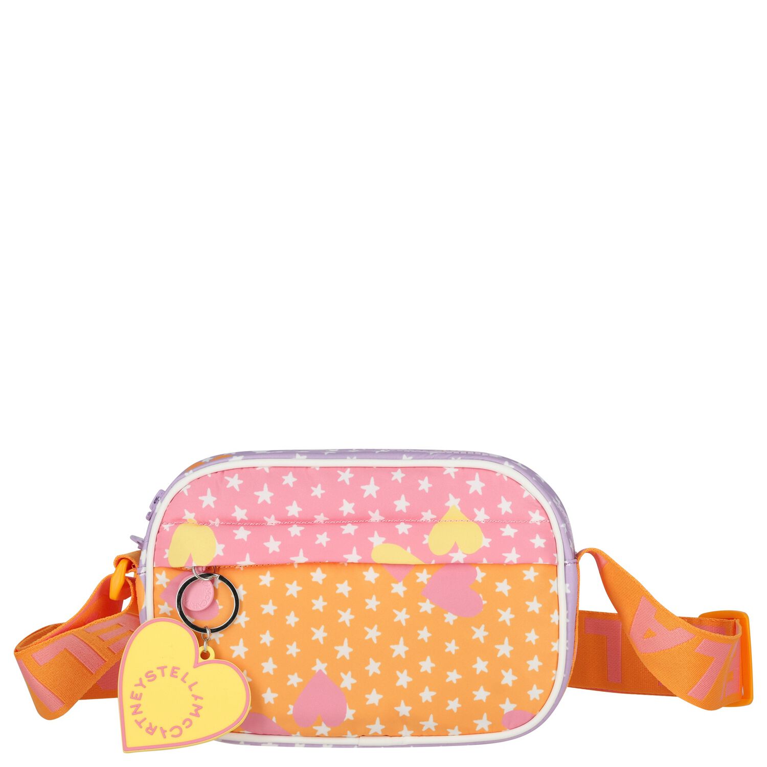 Girls Orange & Pink Hearts & Stars Bag, 1, hi-res