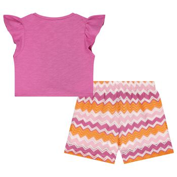 Girls Pink & Orange Zigzag Shorts Set