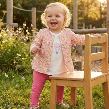 Baby Girls White & Pink Floral 3 Piece Leggings Set