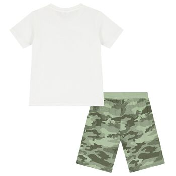 Boys White & Green Dog Shorts Set